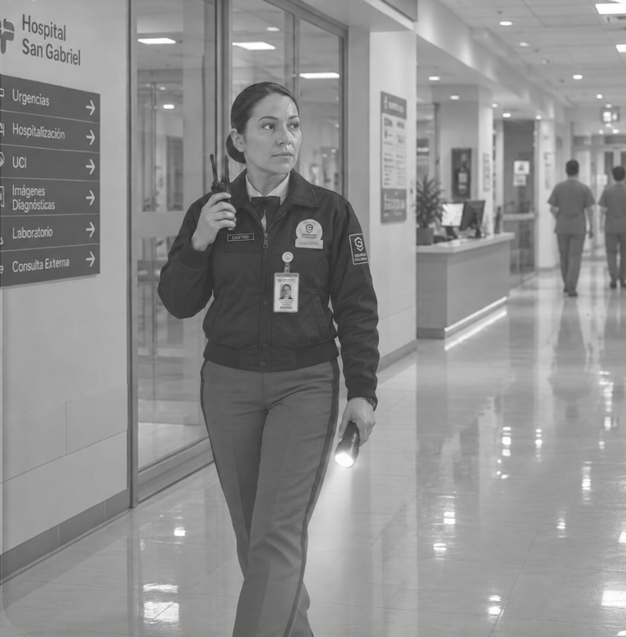 Guardia de Seguridad de Colombia en un centro hospitalario